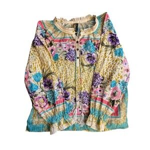 Aratta Artisan Leopard Floral blouse balloon sleeve excellent Size S